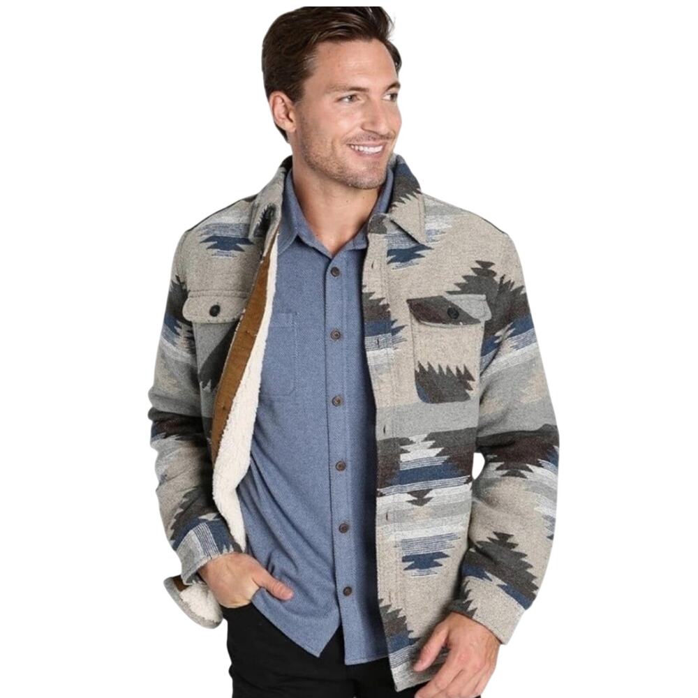 JACHS NEW Wool Blend Jacket Aztec XXL Sherpa Fleece Lined TAN/BLUE Southwest